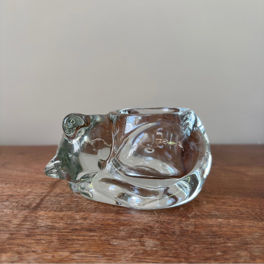 Vintage Sleeping Cat Votive Candle Holder Kitten Figurine Indiana Hoosier Glass